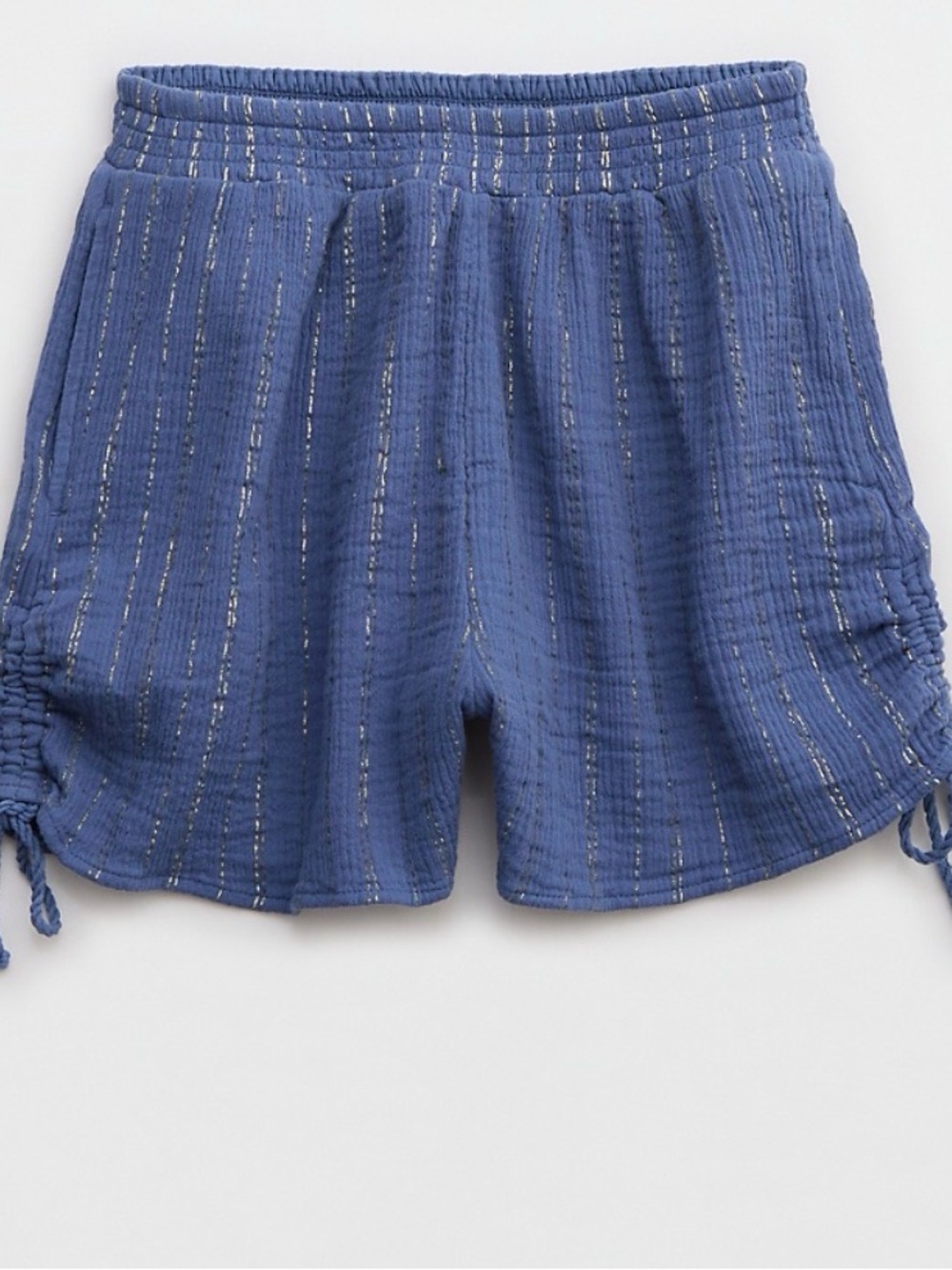 Aerie Pool-To-Party Lurex Cinched Gauze Shorts Blue NWOT Size M